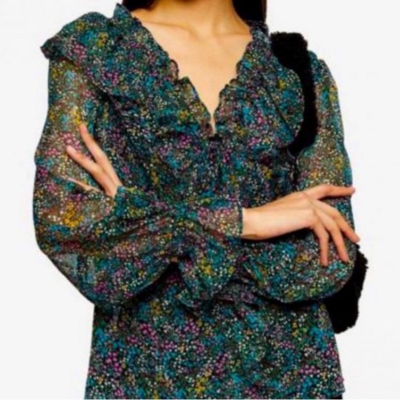 Topshop Floral Ruffled Blouse - Picture 2 of 13